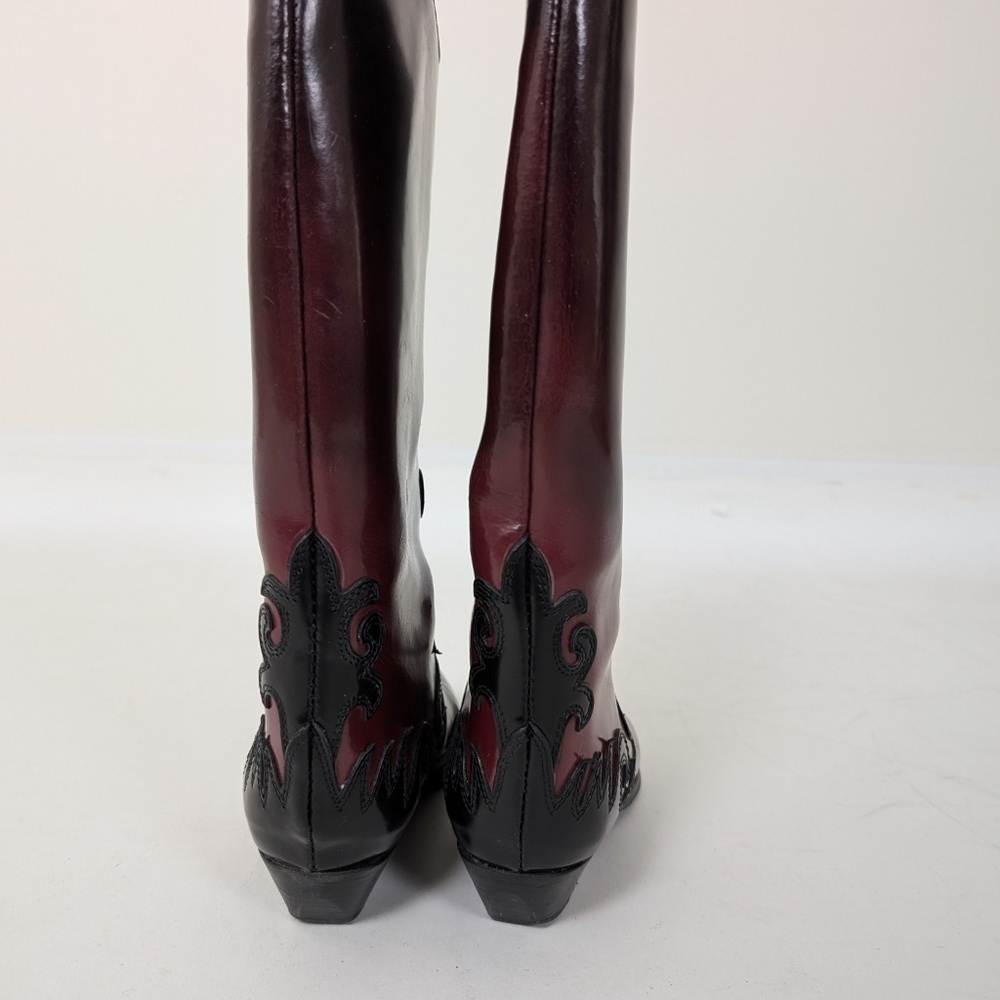 Pleather Ombre Boots Western Faux Leather PVC Round Toe Maroon Burgundy - Picture 4 of 10